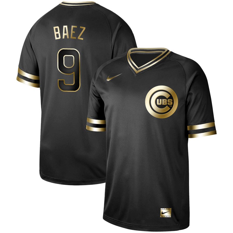 Men Chicago Cubs 9 Baez Nike Black Gold MLB Jerseys